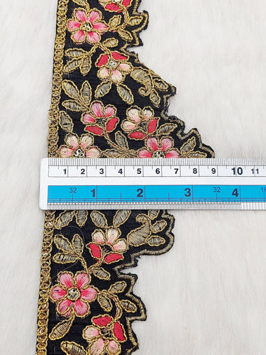 Hand Embroidered Cutwork Lace Trim In Gold Floral Embroidery, Sari Border, Trim by Yard